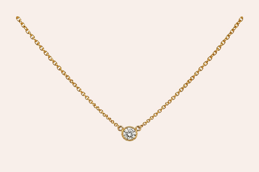 Necklace 14kt Yellow Gold with Central Diamond 0.12 carats