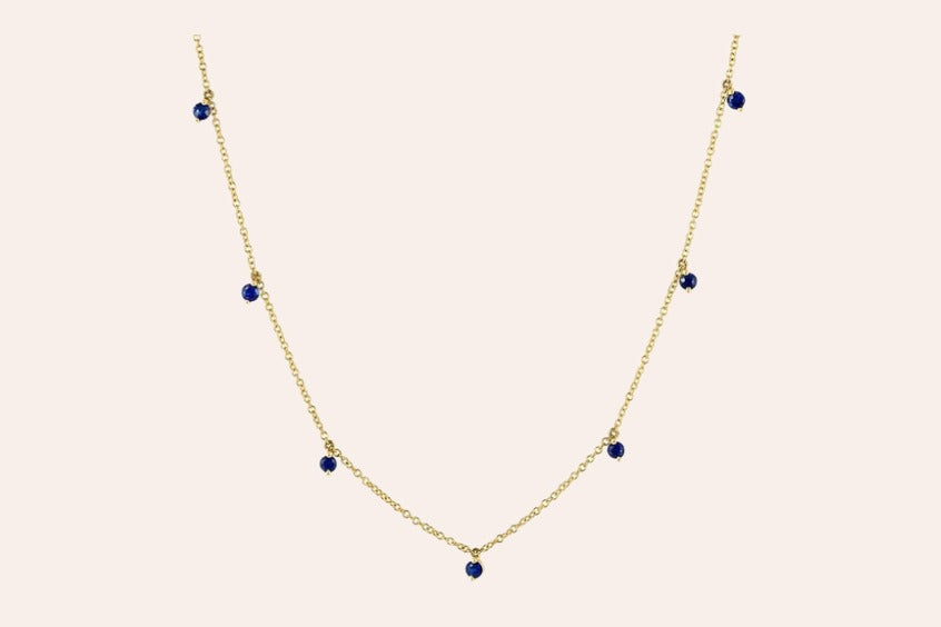 Necklace 14kt Gold Shaker  Round Sapphires
