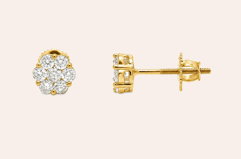 Earrings 0.20 cts Diamonds Round Cluster 14kt Gold
