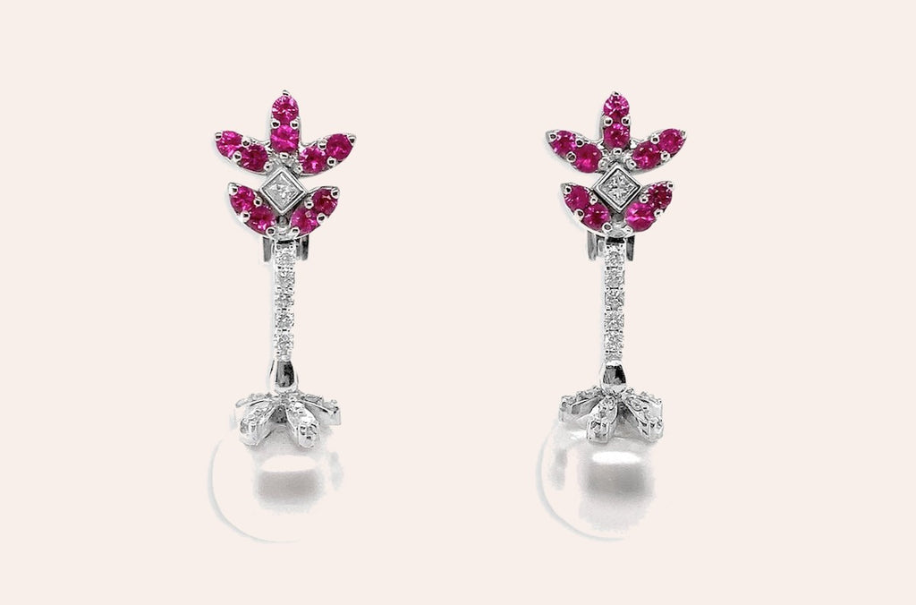 Earrings Pink Sapphires & Diamonds with South Sea Pearls