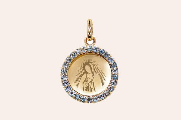 Medal Our Lady of Guadalupe | Virgen de Guadalupe Gold & Aquamarine