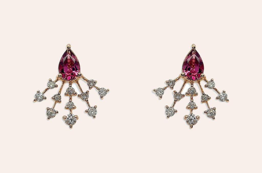 Earrings 18kt Gold Pear Tourmaline & Diamonds Stardusts