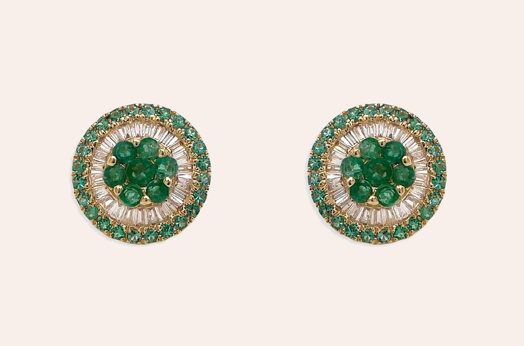 Earrings 18kt Gold Center-Border Tsavorites & Diamonds Pizza