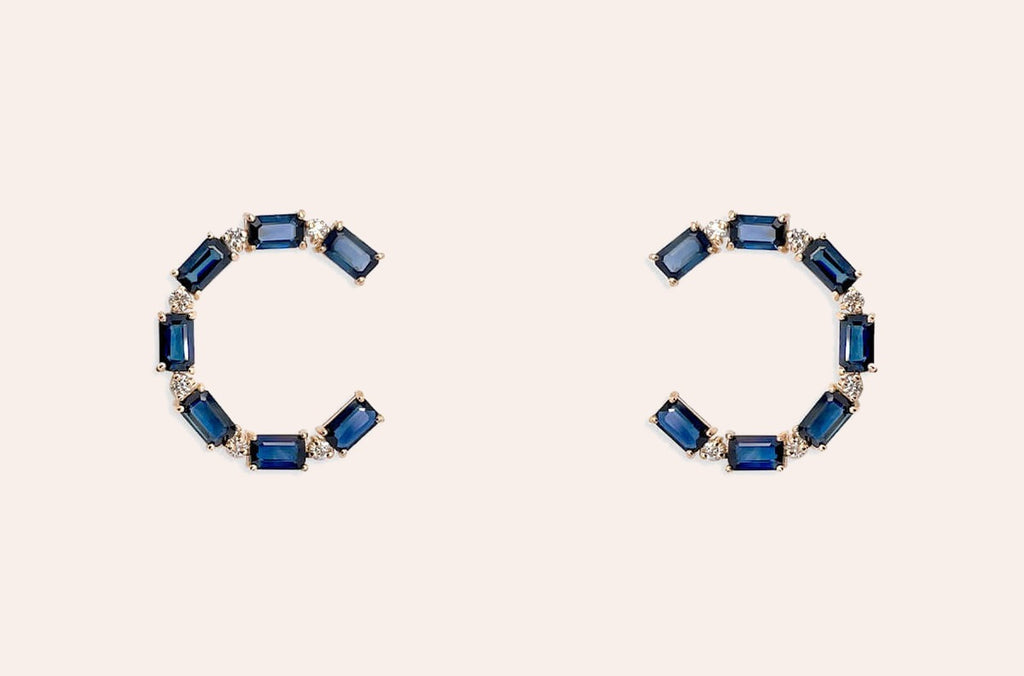 Earrings 18kt Open Circle Blue Sapphires & Diamonds