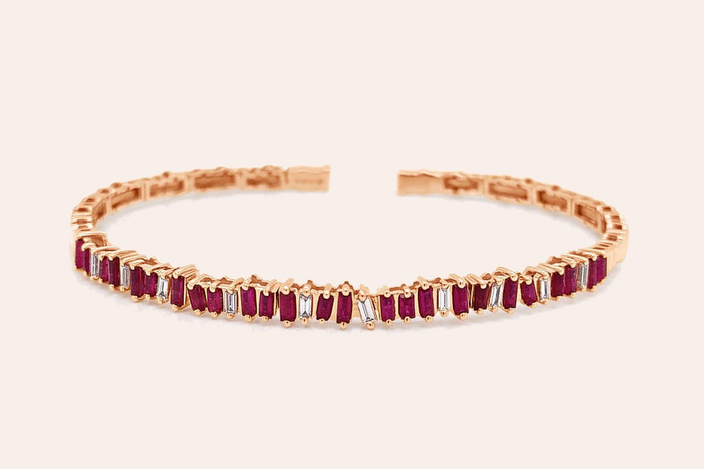 Bracelet 18kt Rose Gold Rubies and Diamonds Open Bangle