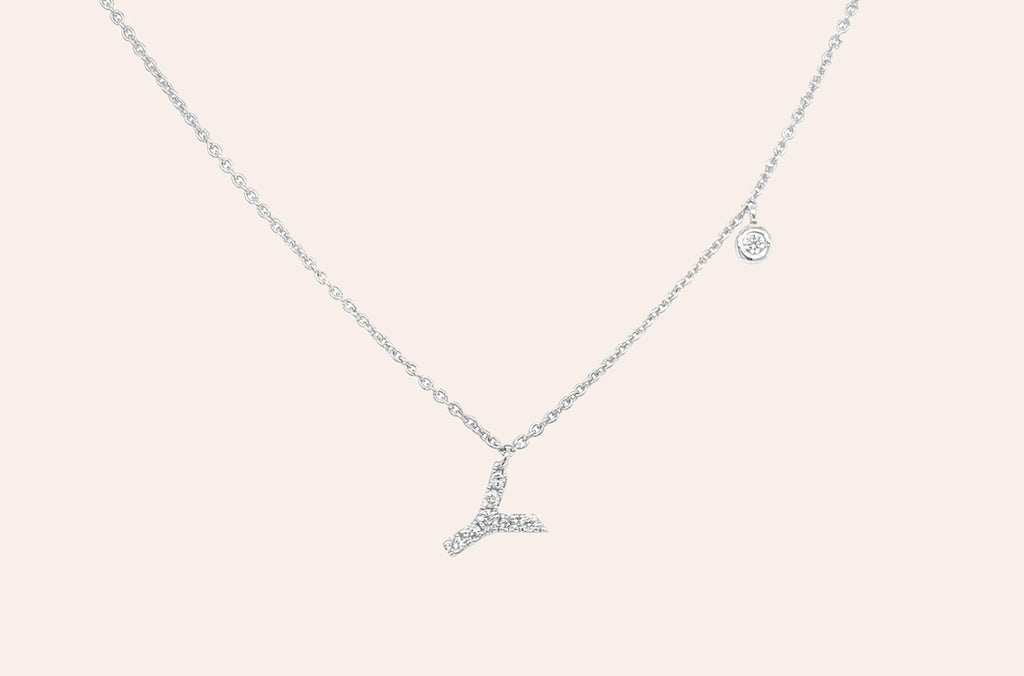 Necklace Initial Letter Y White Gold with Diamond