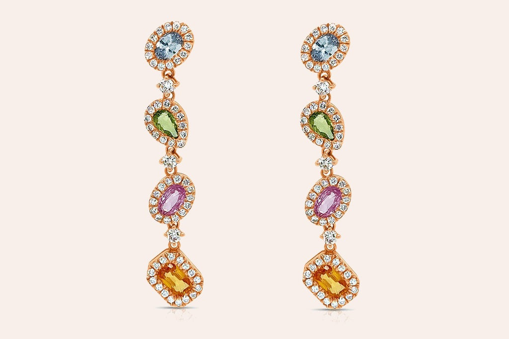 Earrings 18kt Gold Multicolor Sapphires & Diamonds Drops