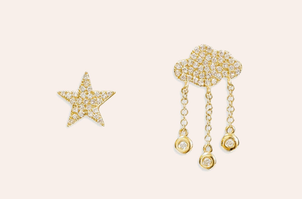 Earrings 14kt Gold Star & Cloud Studs