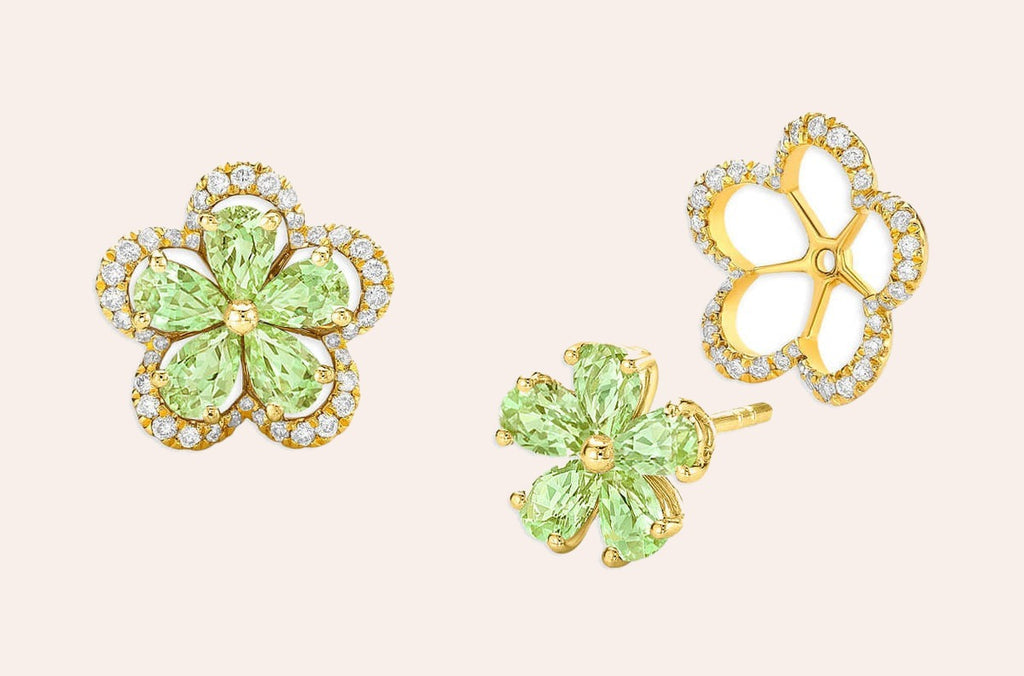 Earrings 18kt Gold Pear Gems Flowers & Detachable Jacket
