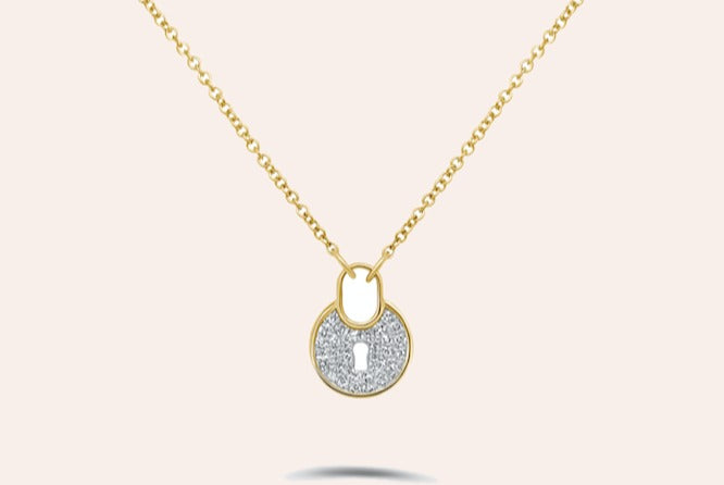 Necklace 14kt Yellow Gold Padlock with diamonds