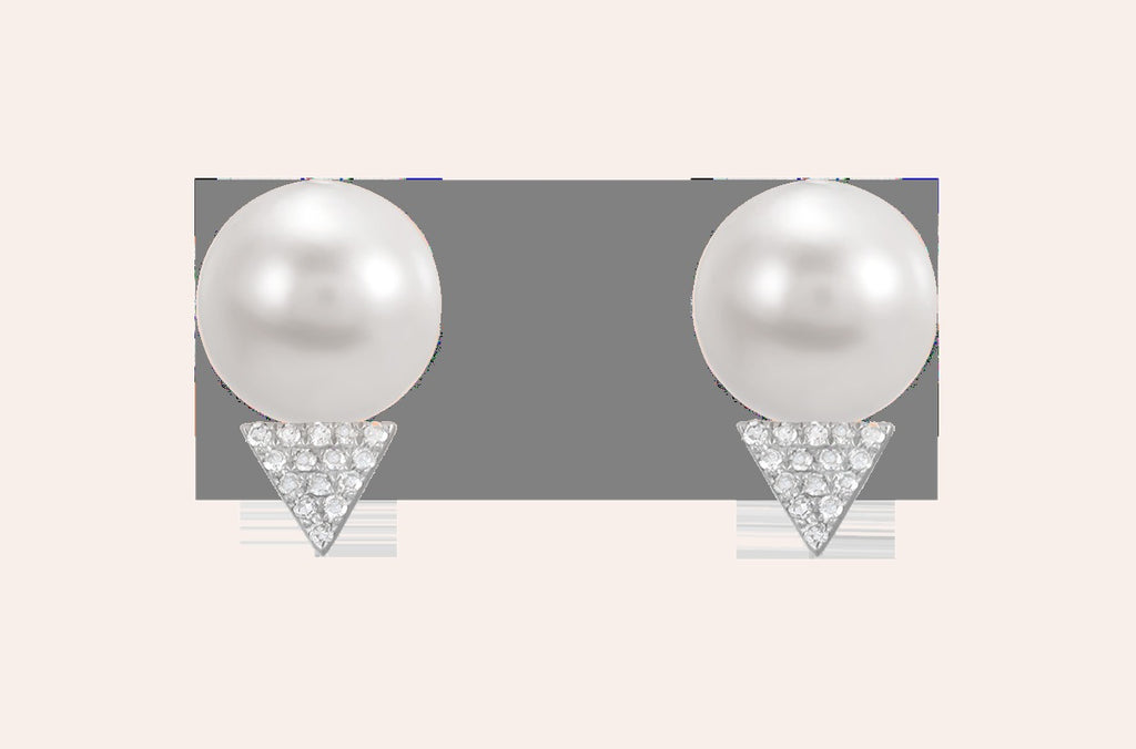 Earrings 14kt Gold Pearls & Diamonds Triangle