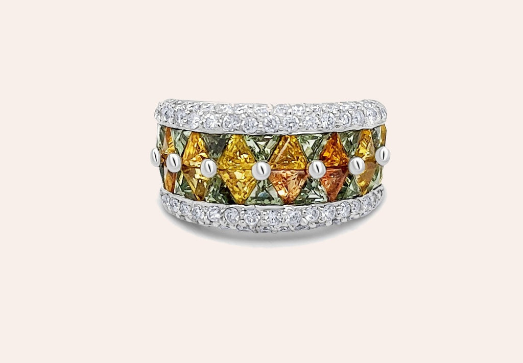 Ring Multicolor Sapphires & Diamonds in White Gold
