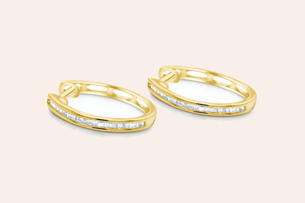 Earrings 18kt Gold Hoops & Baguette Diamonds