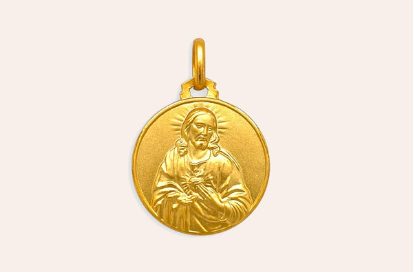 Medal 18kt Solid Gold Scapular Sacro Cuore & Lady of Mount Carmen Pendant