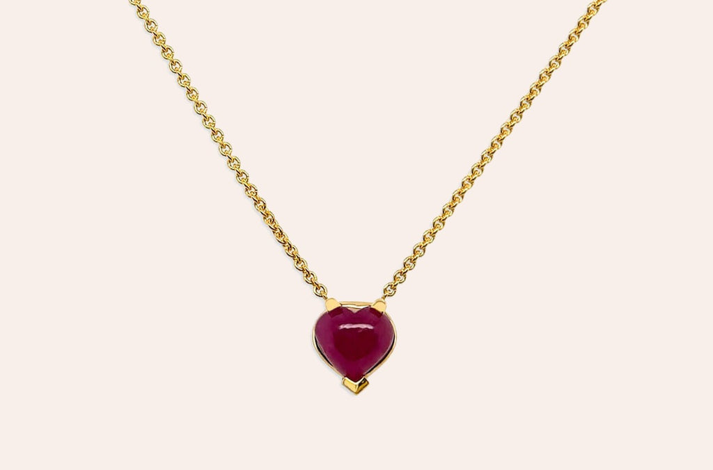 Necklace 18kt Gold & Ruby Cabochon Heart