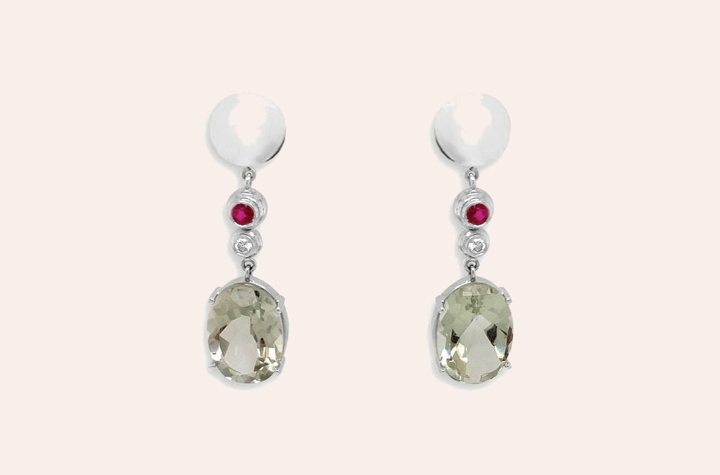 Earrings Lemon Citrine with Small Ruby & Diamonds
