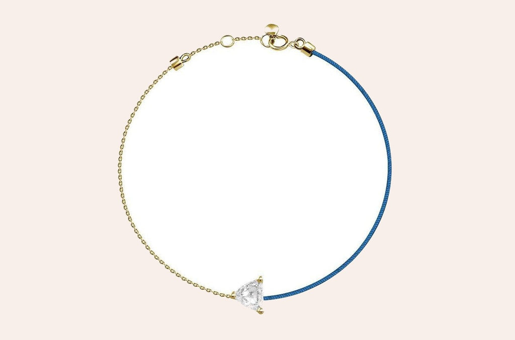 Bracelet 18kt Gold Chain Silk Cord & Trillion Cut Diamond