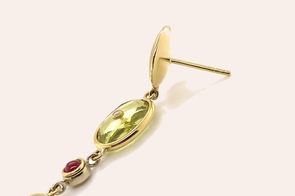 Earrings Lemon Citrine & Ruby Cabochon