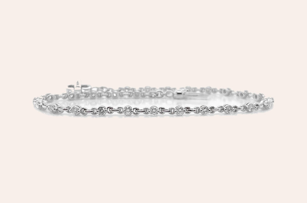 Bracelet 14kt Gold Round Diamonds & Chain