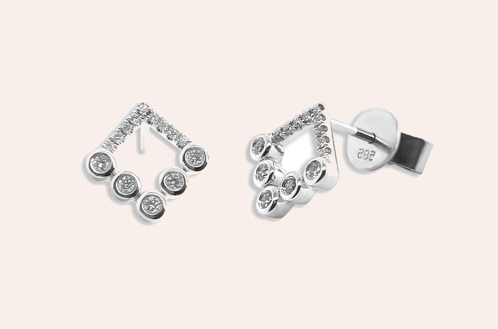 Earrings 14kt Gold Rhombus Studs with Diamonds