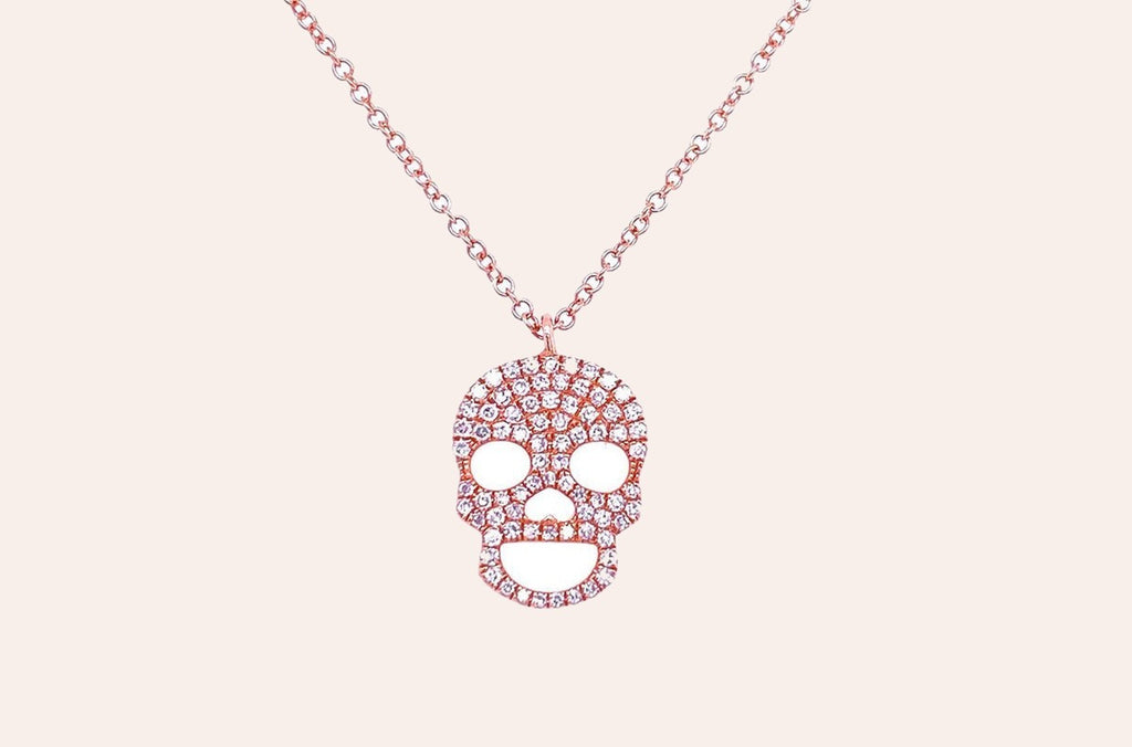 Necklace 14kt Gold Skull with Diamonds