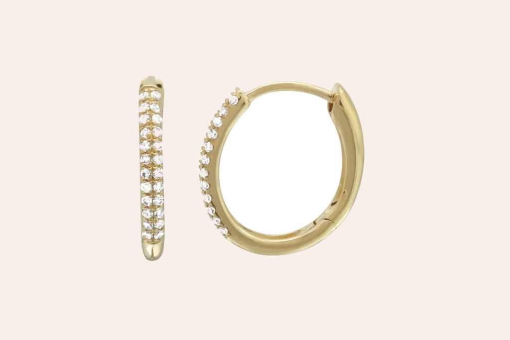 Earrings 14kt Yellow Gold Oval Mini Hoops & Diamonds