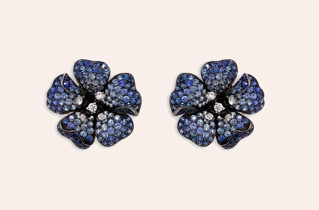 Earrings Flowers with Blue Sapphires Degrade & Diamonds