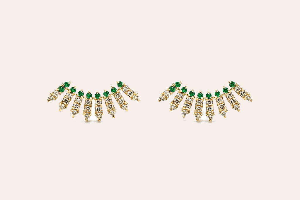 Earrings Crawler 14kt Gold Diamonds & Emeralds