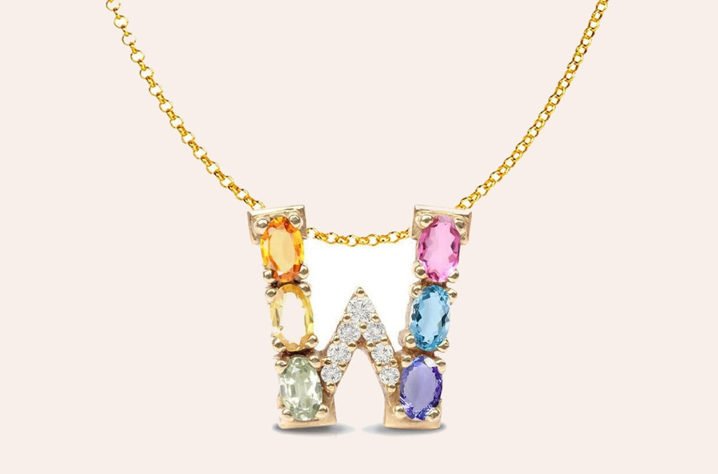Pendant Letter W Initial 18kt Gold