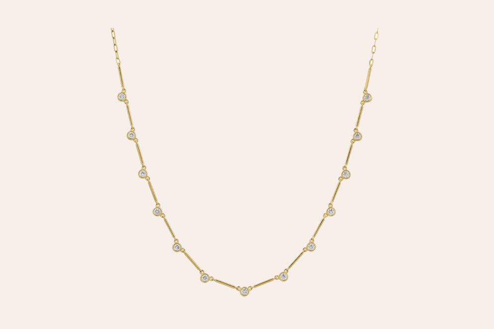 Necklace 14kt Gold Round  Bezel  Diamonds