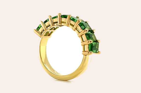 Ring 18kt Gold Half Band Emerald Cut Tsavorite Garnets 2.7 cts