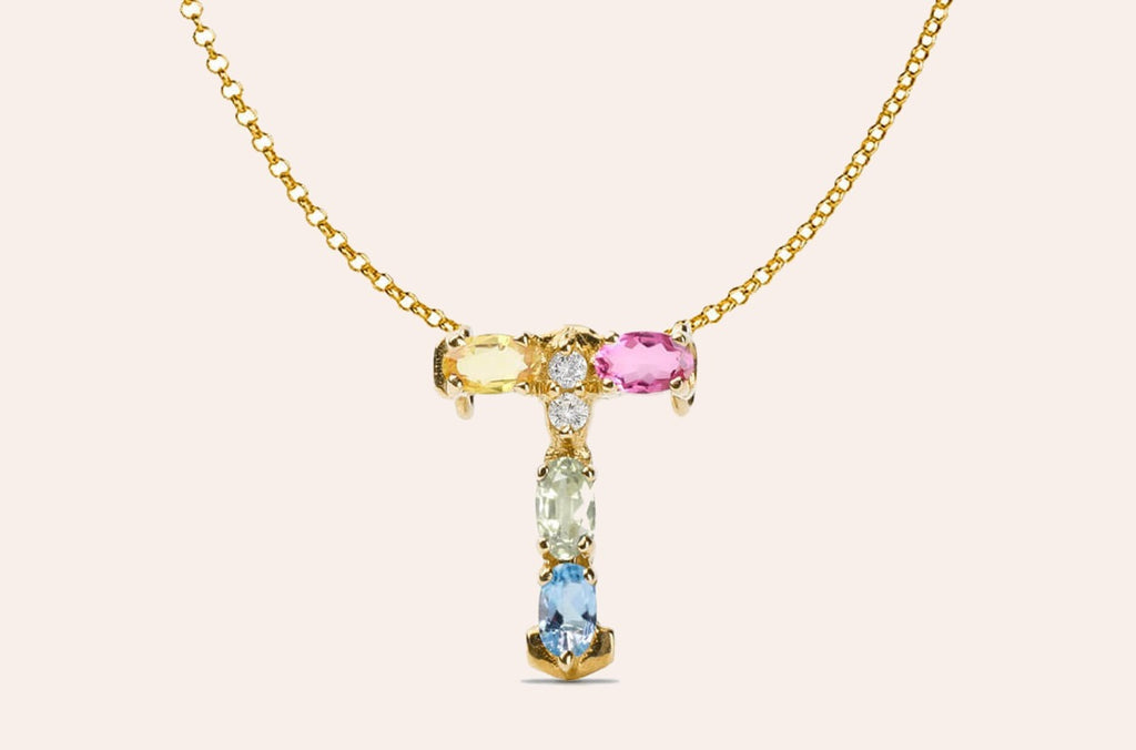 Pendant Letter T Initial 18kt Gold