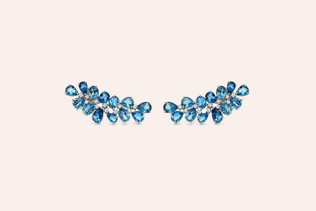 Earrings Crawlers 18 Kt Gold Pear Aquamarines & Diamonds