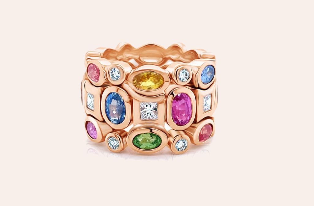 Ring Multicolor Sapphires & Diamonds in Rose Gold