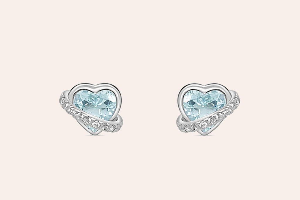 Earrings 18kt Aquamarines Heart & Diamonds