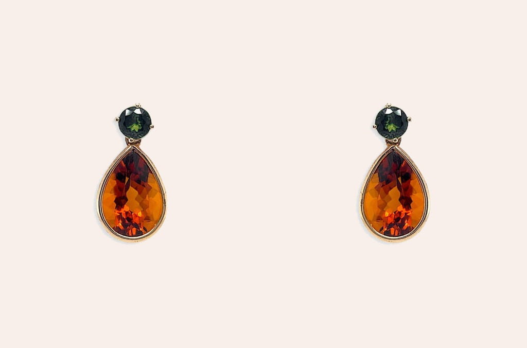 Earrings 18kt Gold Tourmaline & Citrine Drops