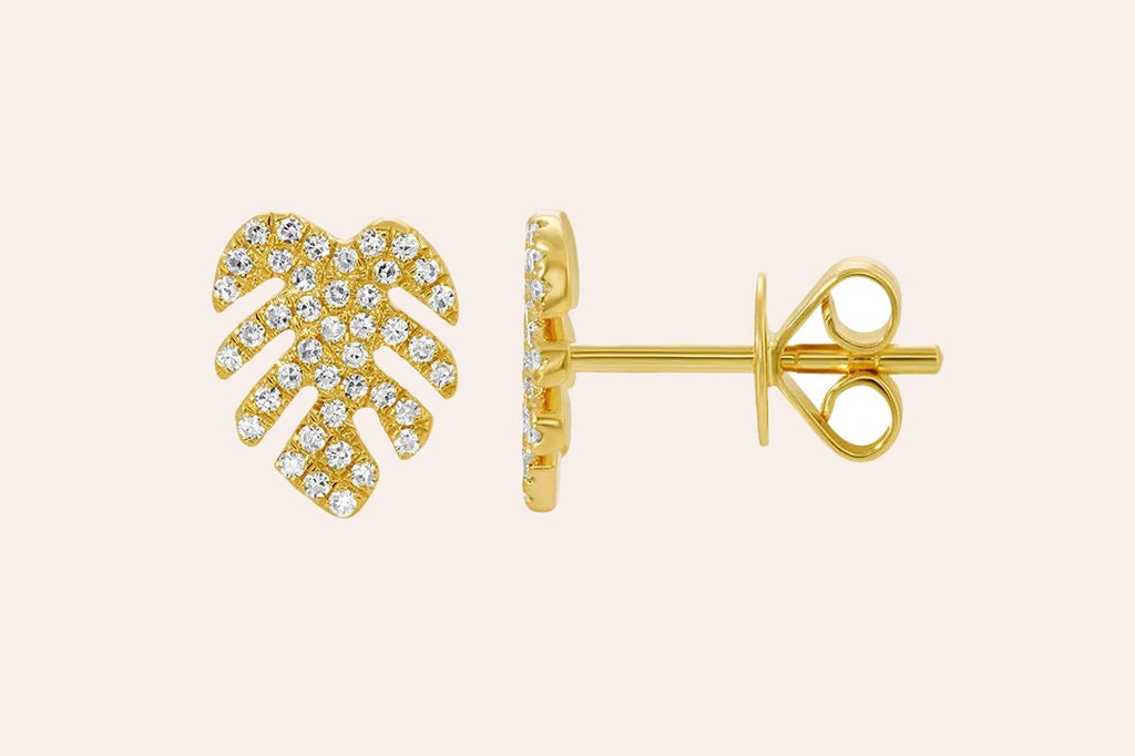 Earrings 14kt Gold Yellow Leaves & Diamonds