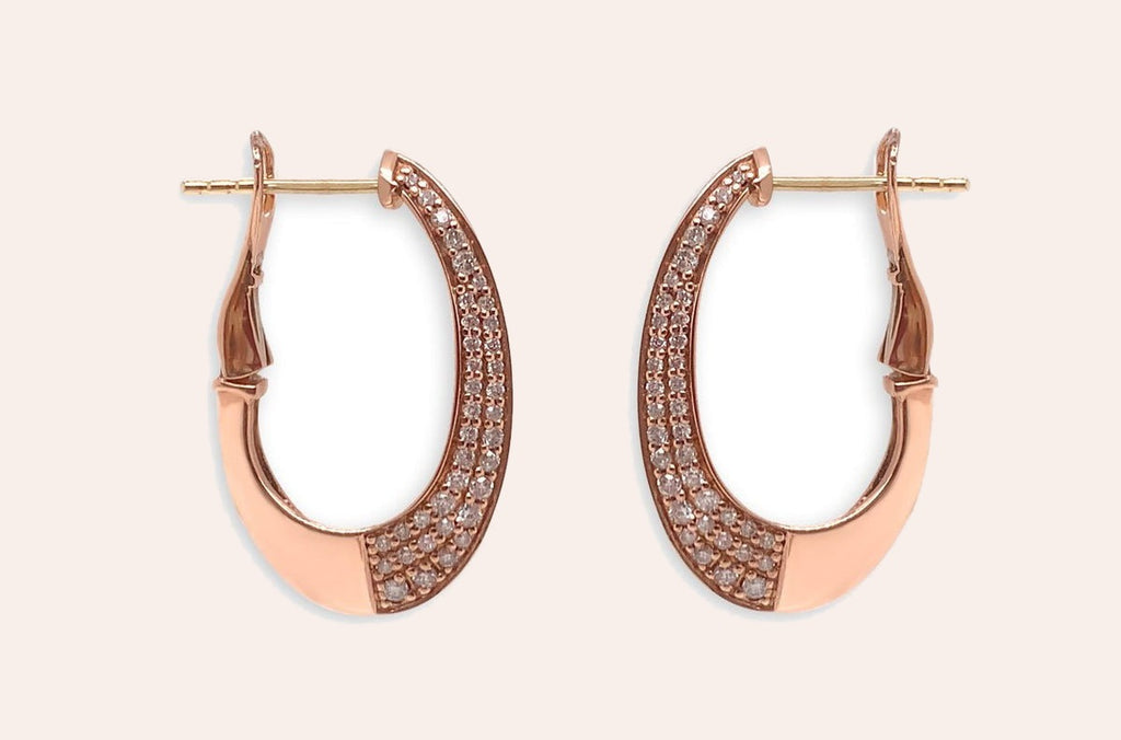 Earrings 14kt Gold Hoops One Side Diamonds