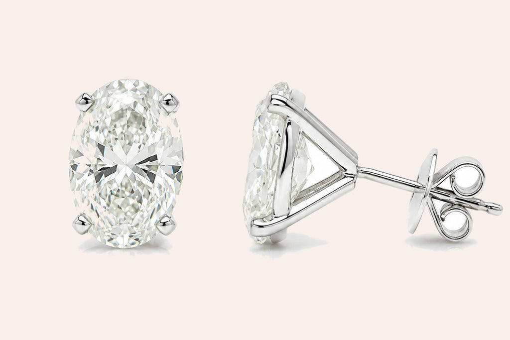 Earrings 4.06cts Natural Oval Diamonds Platinum Studs GIA