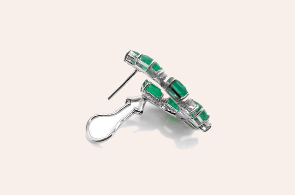 Earrings 18kt White Gold C-Shape Emeralds & Diamonds
