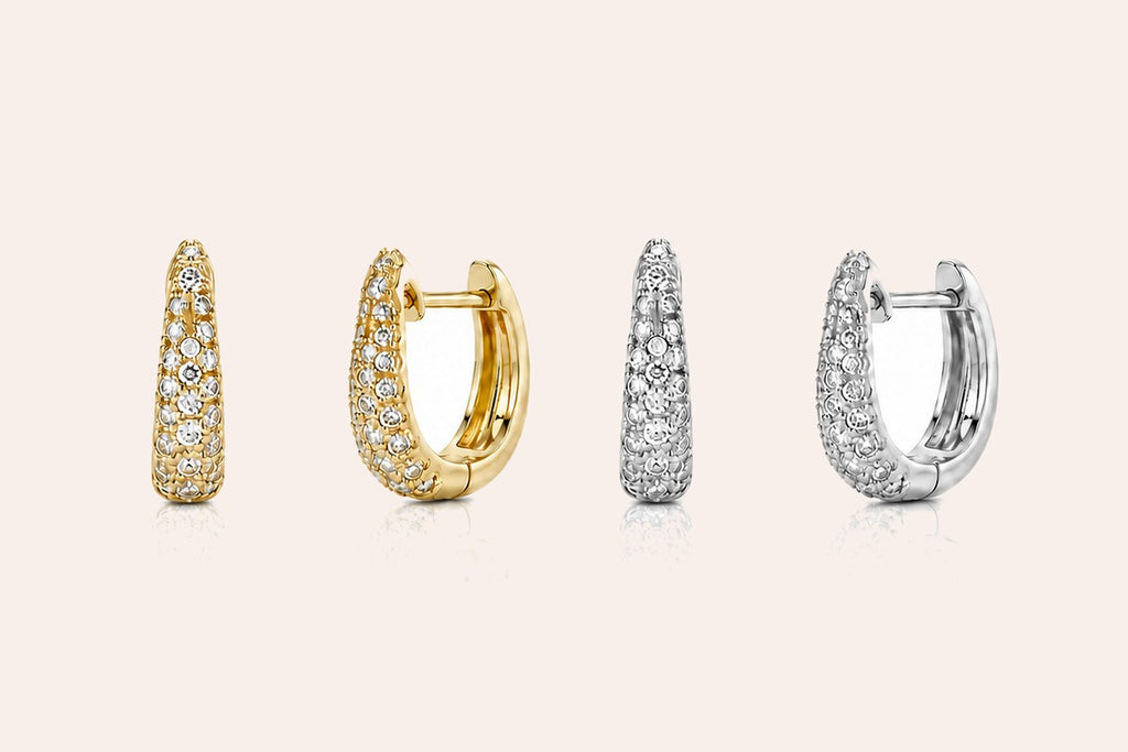 Earrings 14 kt Gold Mini Hoops & Diamonds