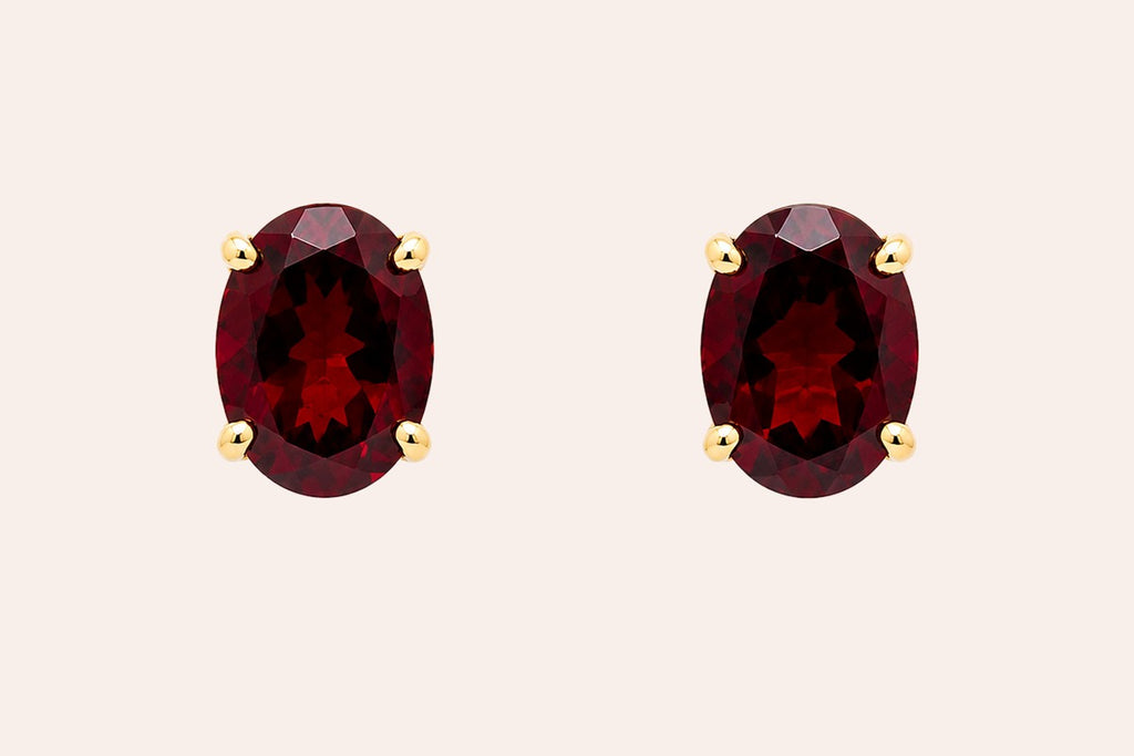 Earrings 2.58cts Oval Garnet 14kt Gold Studs