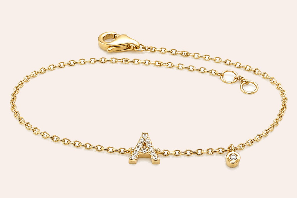 Bracelet 14kt Gold Chain Initial Collection & Diamonds