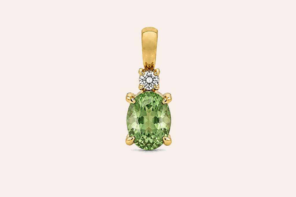 Necklace 14kt Gold Oval Tsavorite & Diamond