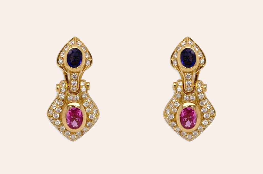 Earrings 18kt Gold Classic Sapphires & Diamonds