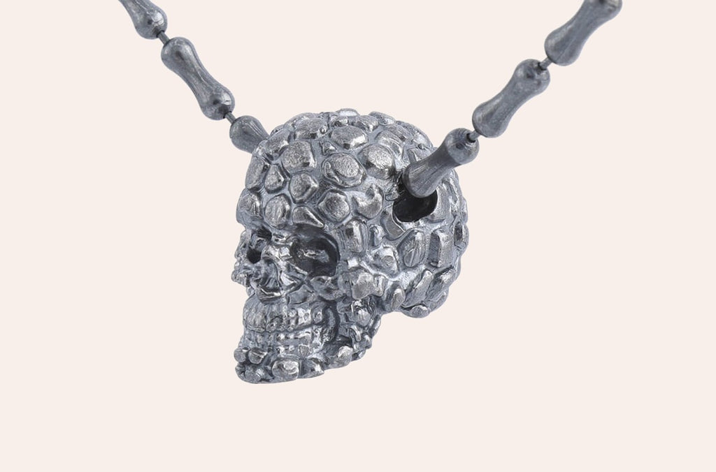 Necklace LivingSkull Men Silver Skulls & Bones Chain