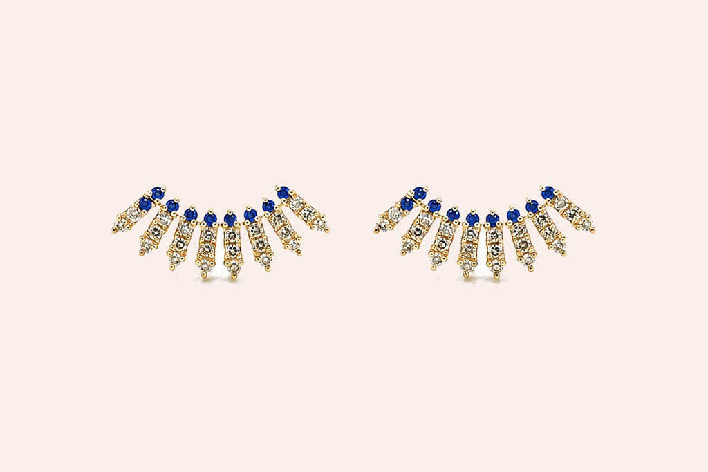 Earrings Crawler 14kt Gold Diamonds & Sapphires