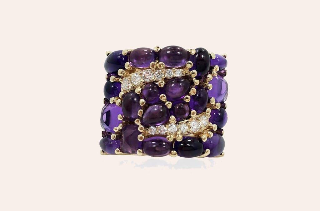 Ring Yellow Gold Amethyst & Diamonds
