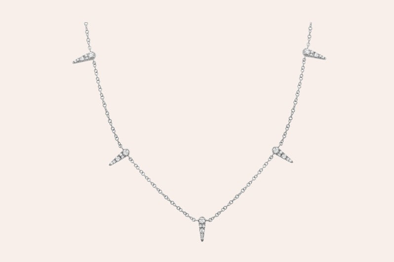 Necklace 14kt Gold Five  Triangles Shape with Diamonds