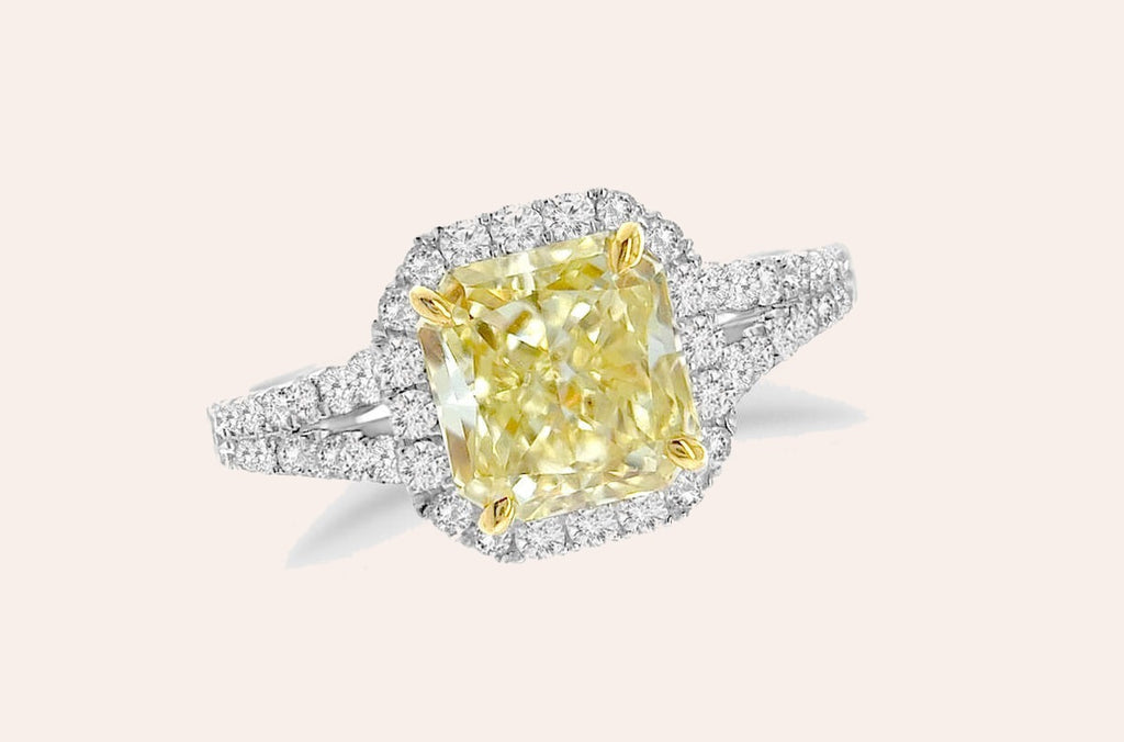 Ring Platinum GIA Fancy Yellow Diamond & Pave Split Shank